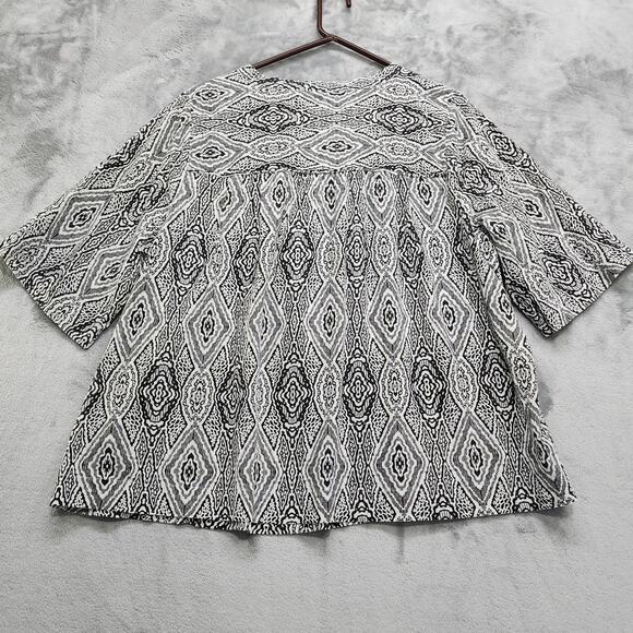 Caffe Marrakesh Top Women 2X Black White Popover Button Neck Short Sleeve Cotton - Picture 5 of 11